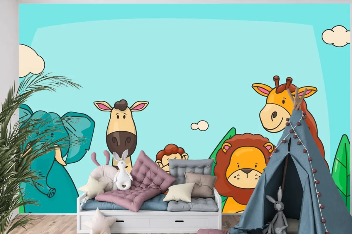Hayvanlarla Elle Çizilmiş Dünya Hayvanları Günü Arka Planı Çocuk Odası Duvar Kağıdı