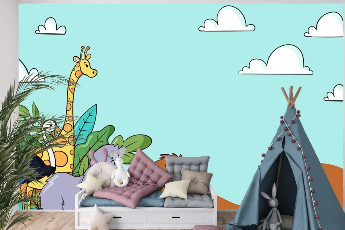 Elle Çizilmiş Dünya Hayvan Günü Arka Plan Çocuk Odası Duvar Kağıdı
