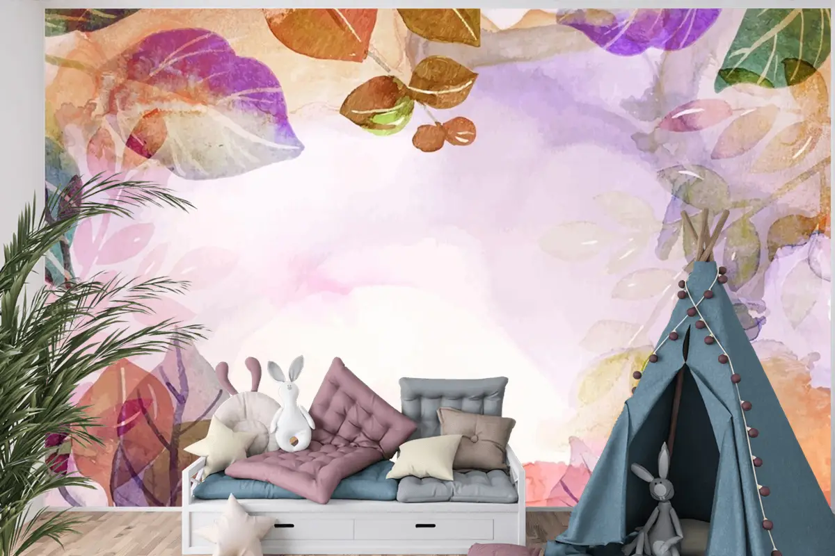 El Boyalı Suluboya Doğa Arka Plan Çocuk Odası Duvar Kağıdı