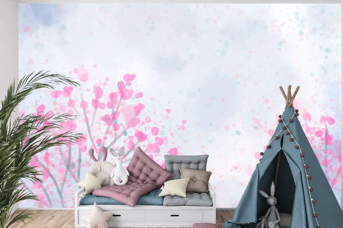 El Boyalı Suluboya Doğa Arka Plan Çocuk Odası Duvar Kağıdı 