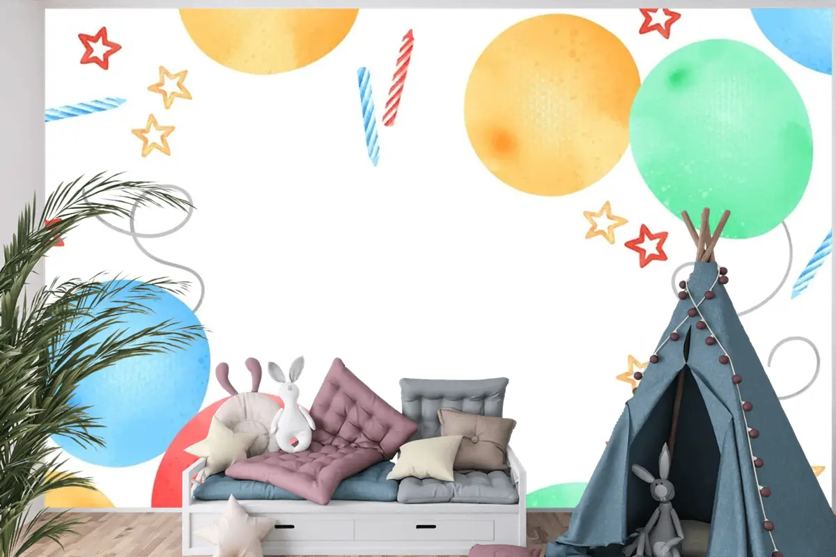 Doğum Günün Kutlu Olsun Suluboya Çerçeve Çocuk Odası Duvar Kağıdı 