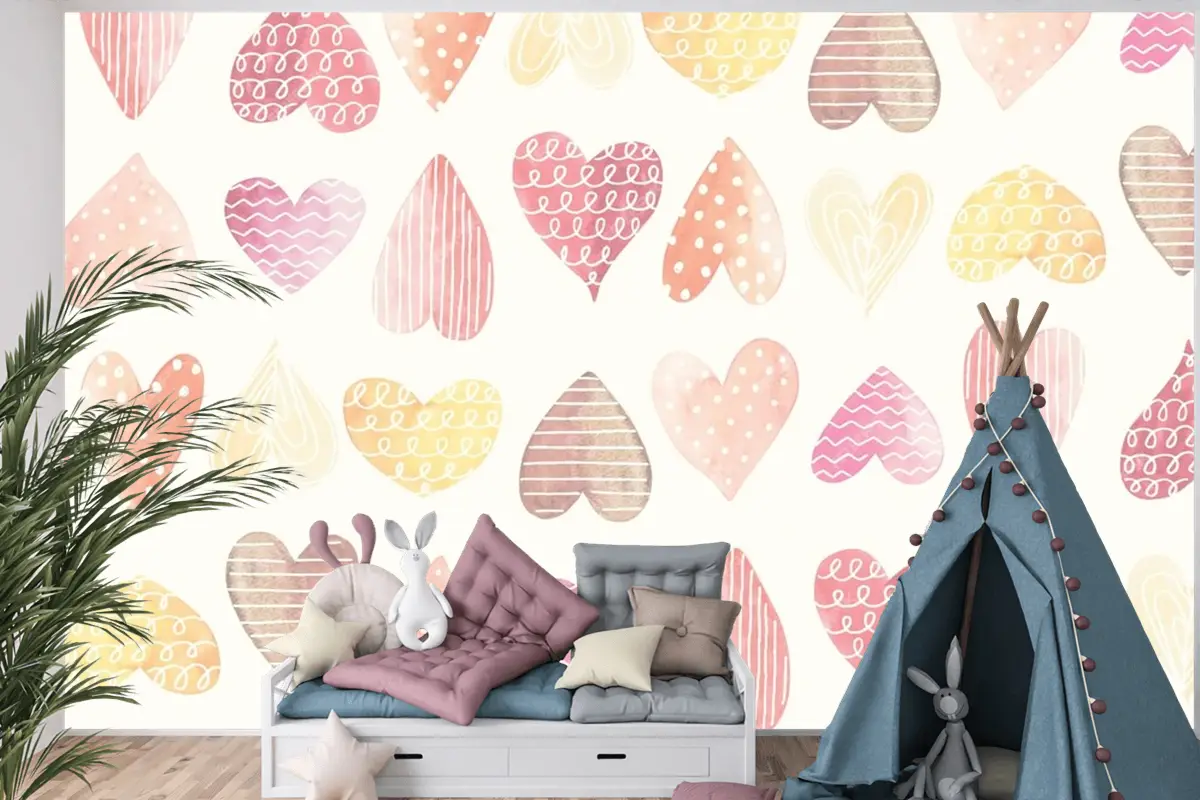 Kalp Rengi Çocuk Odası Duvar Kağıdı