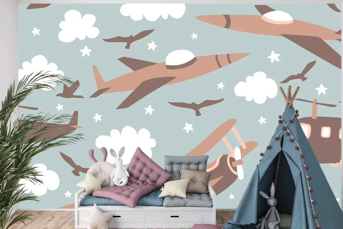 Hipster Doodles Renkli Dikişsiz Desen Düzlem Çizimi Çocuk Odası Duvar Kağıdı 