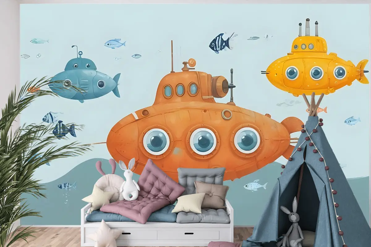 Kids Boys Denizaltı Çocuk Odası Duvar Kağıdı  Ile Suluboya Sualtı