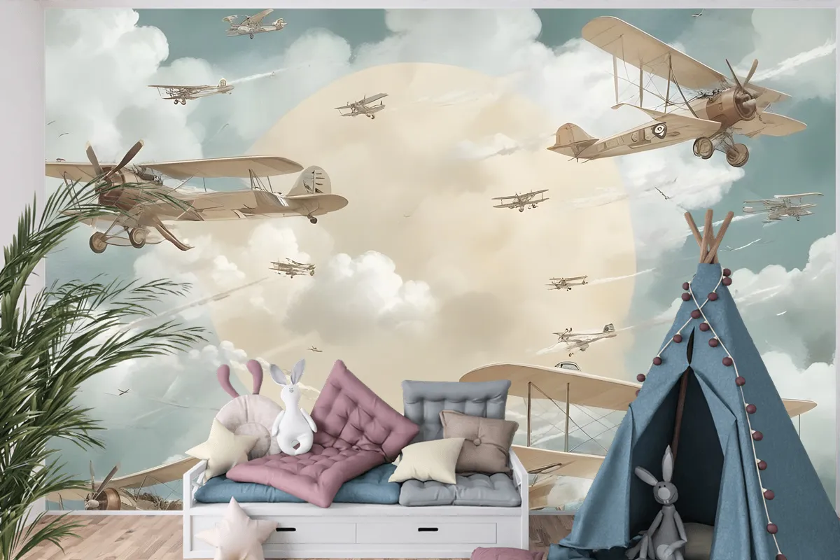 Uçak Çocuk Odası Duvar Kağıdı  Ile Çocuklar Ay