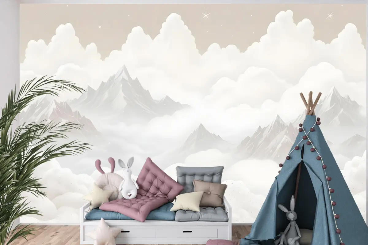 Bulutlu Çocuk Dağ Çocuk Odası Duvar Kağıdı