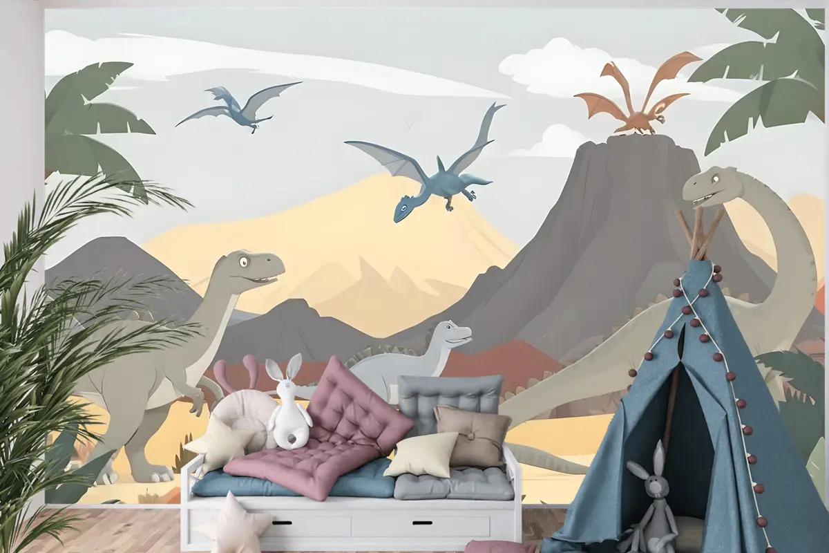 Çocuklar Yumuşak Dinozorlar Çocuk Odası Duvar Kağıdı 