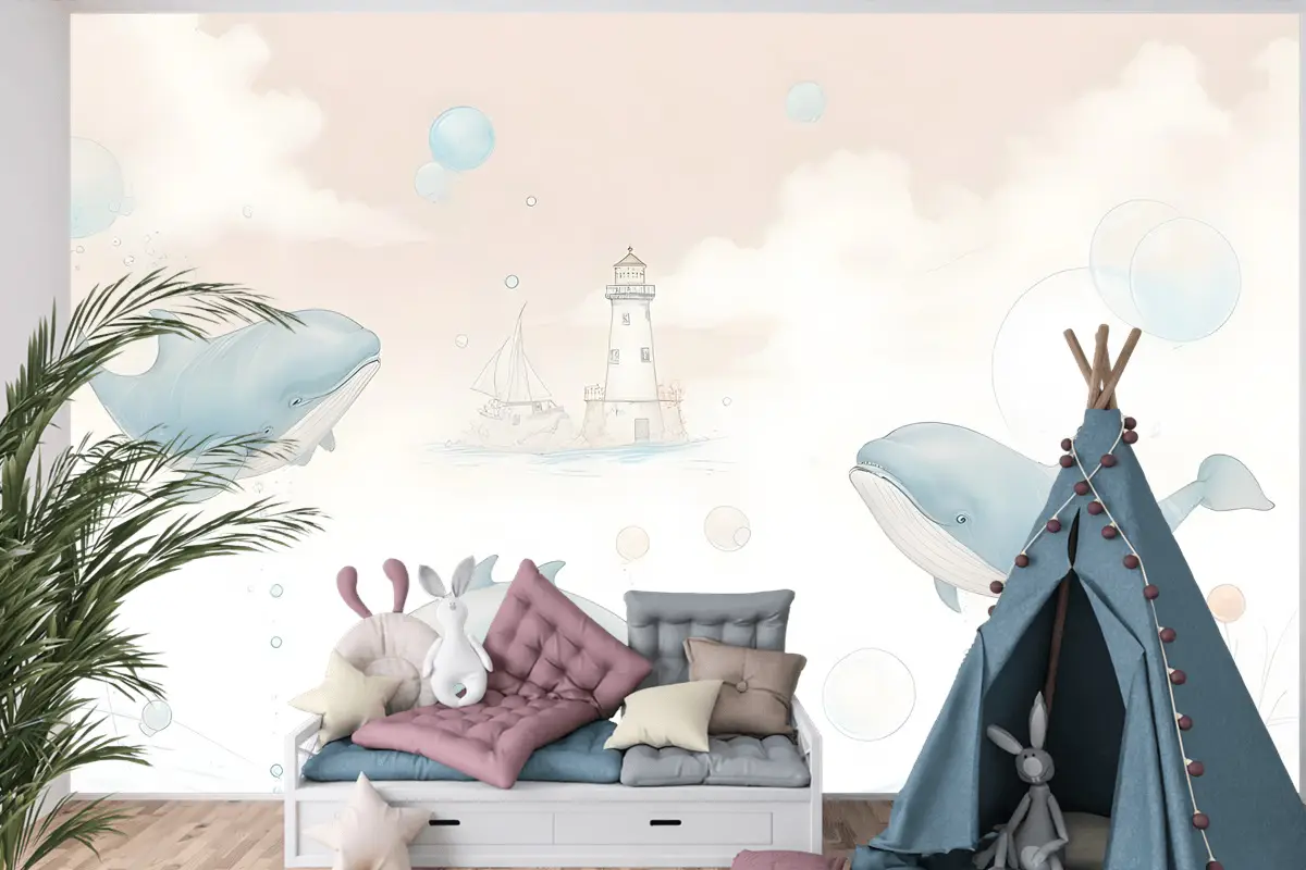 Çocuklar Yumuşak Balina Denizaltı Yaşamı Çocuk Odası Duvar Kağıdı