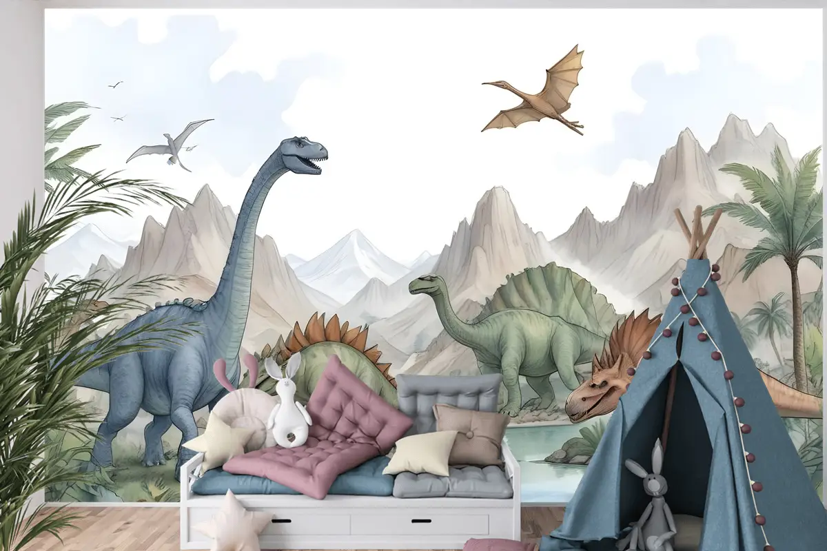 Kids Softs Dinozor Jurassic Dünya Çocuk Odası Duvar Kağıdı