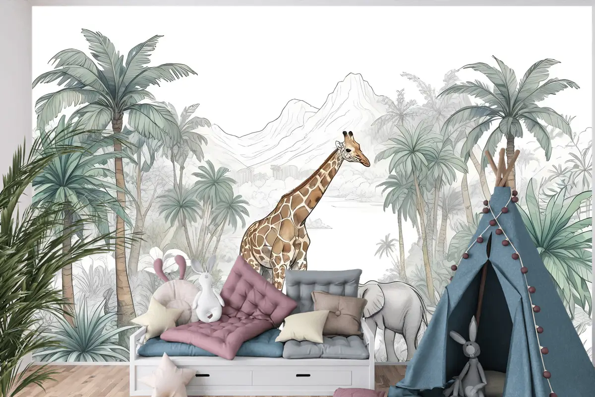 Dağ Çocuk Odası Duvar Kağıdı  Ile Çocuklar Tropikal Hayvanlar
