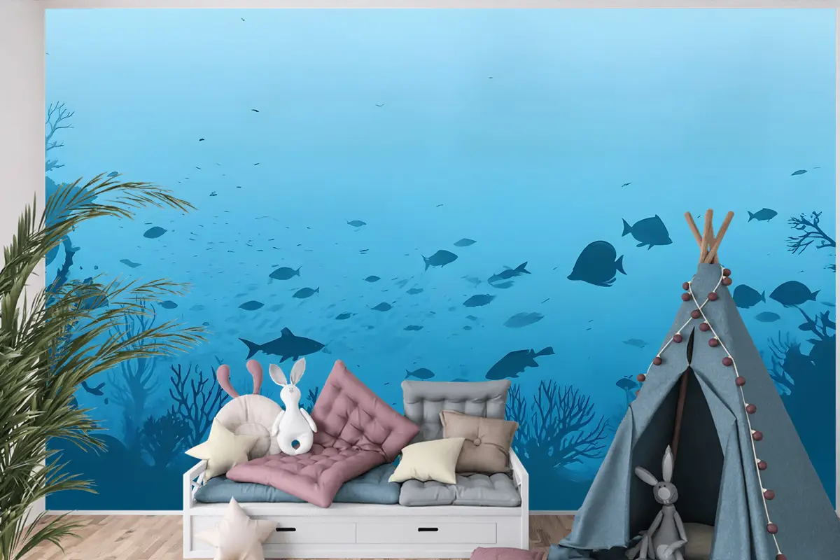 Çocuklar Sualtı Ve Balıklar Çocuk Odası Duvar Kağıdı