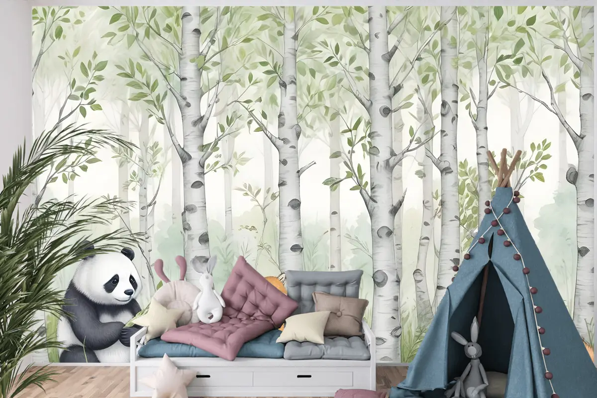 Ormandaki Çocuklar Orman Hayvanları Çocuk Odası Duvar Kağıdı