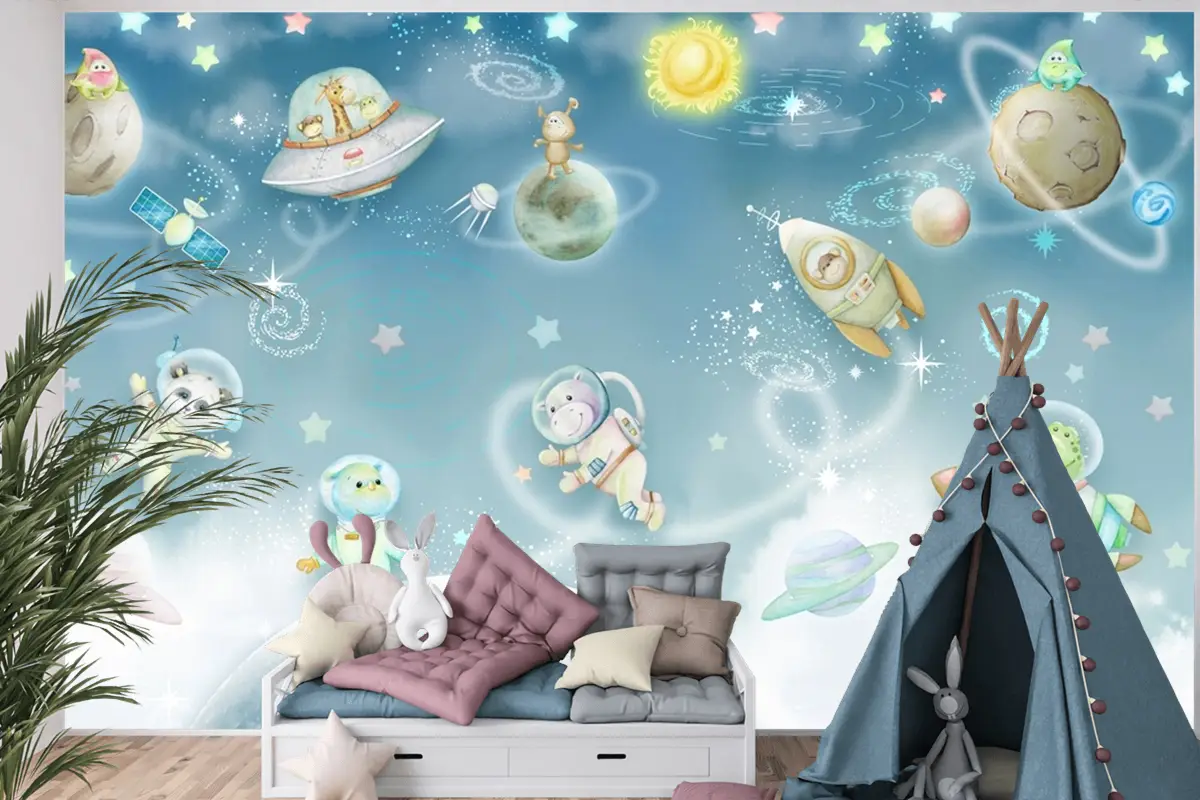 Kozmik Uzay Çocuk Odası Duvar Kağıdı
