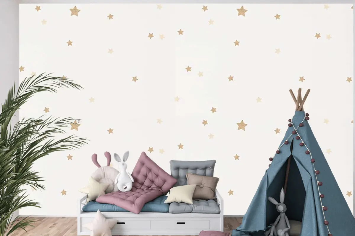 Krem Bej Yıldızlı Çocuk Odası Duvar Kağıdı