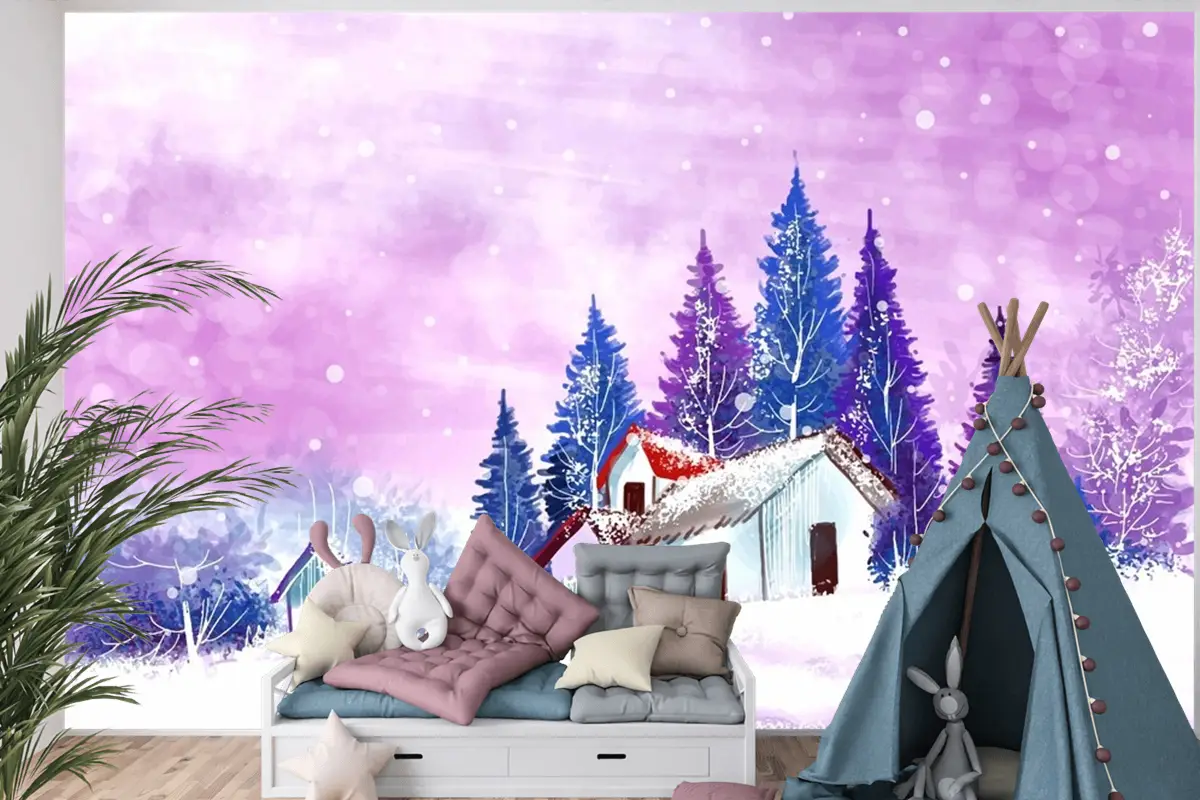 Kış Ve Yeni Yıl Tatilleri Için Manzara Noel Çocuk Odası Duvar Kağıdı 