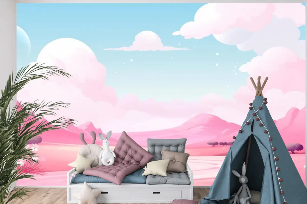 Dağlar Ve Bulutlarla Manzara Çocuk Odası Duvar Kağıdı