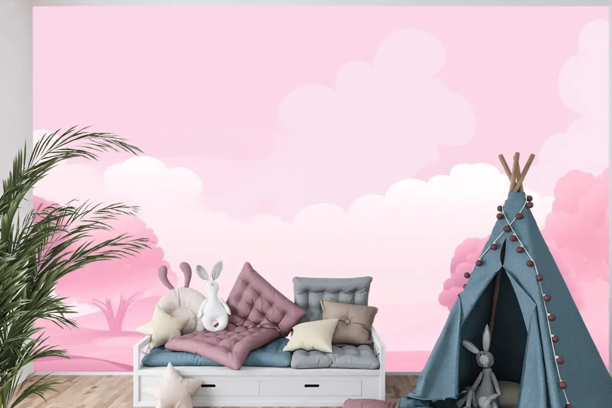 Açık Pembe Arka Plan Çocuk Odası Duvar Kağıdı