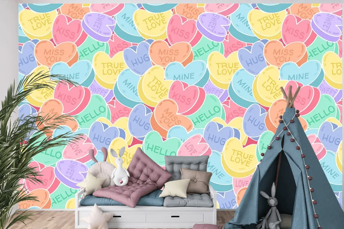 Güzel Konuşma Kalpler Desen Çocuk Odası Duvar Kağıdı 