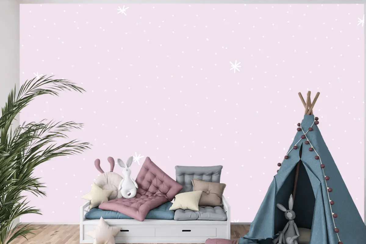 Mor Arka Planlı Minimal Yıldız Desenli Çocuk Odası Duvar Kağıdı