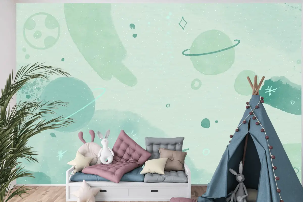 Tek Renkli Suluboya Galaxy Çocuk Odası Duvar Kağıdı 
