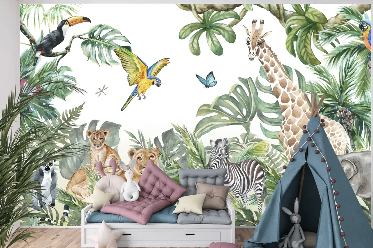 Orman Hayvanları Jungle Çocuk Odası Duvar Kağıdı