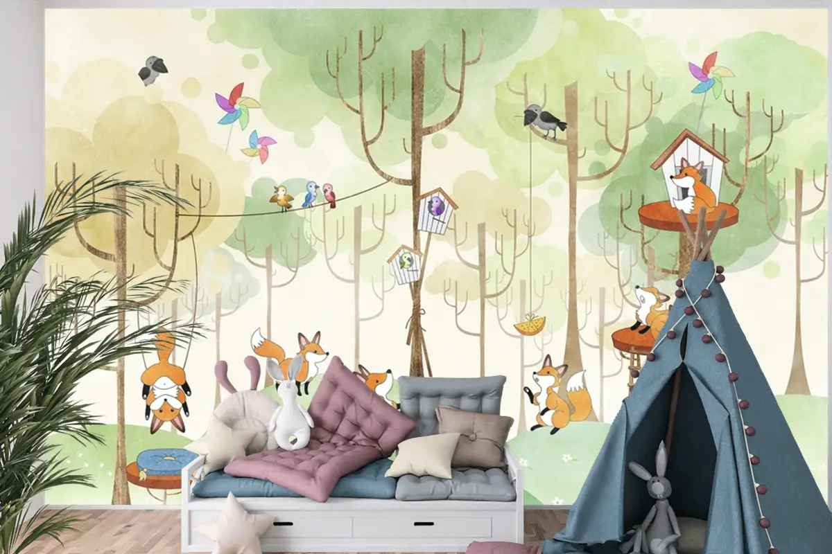 Ormandaki Tilkiler Çocuk Odası Duvar Kağıdı