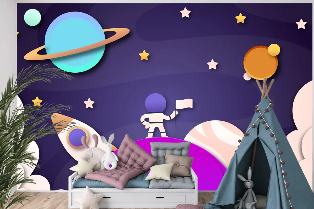 Kağıt Stili Galaxy Boys Çocuk Odası Duvar Kağıdı