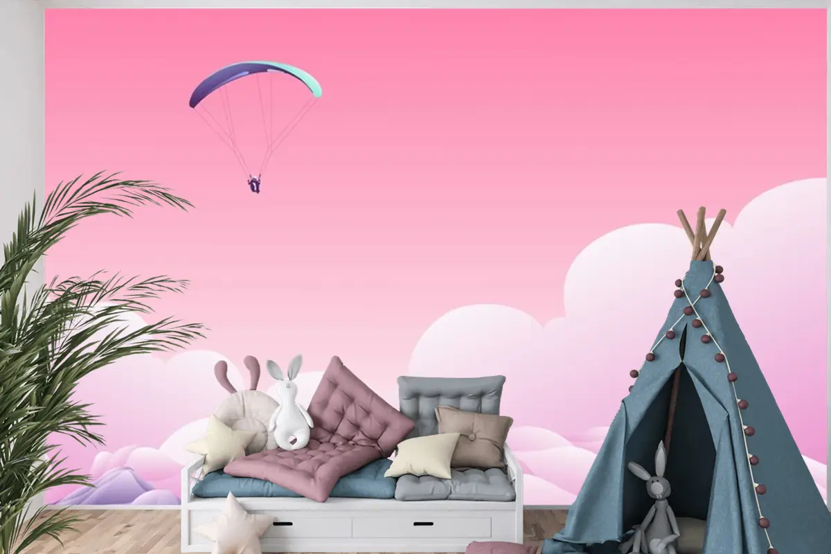 Bulutların Üstünde Paraşüt Çocuk Odası Duvar Kağıdı