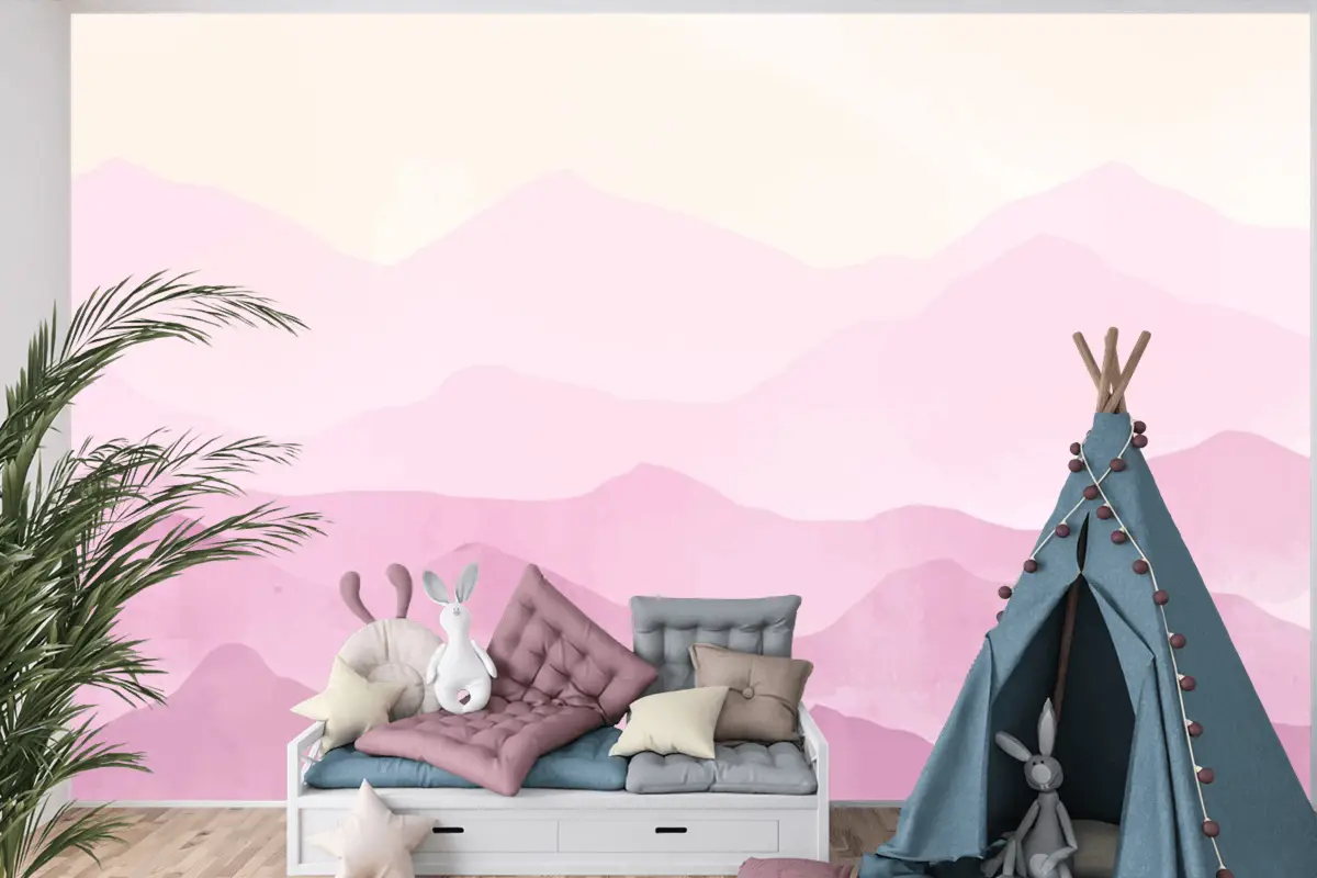 Pastel Suluboya Dağlar Arka Plan Çocuk Odası Duvar Kağıdı 