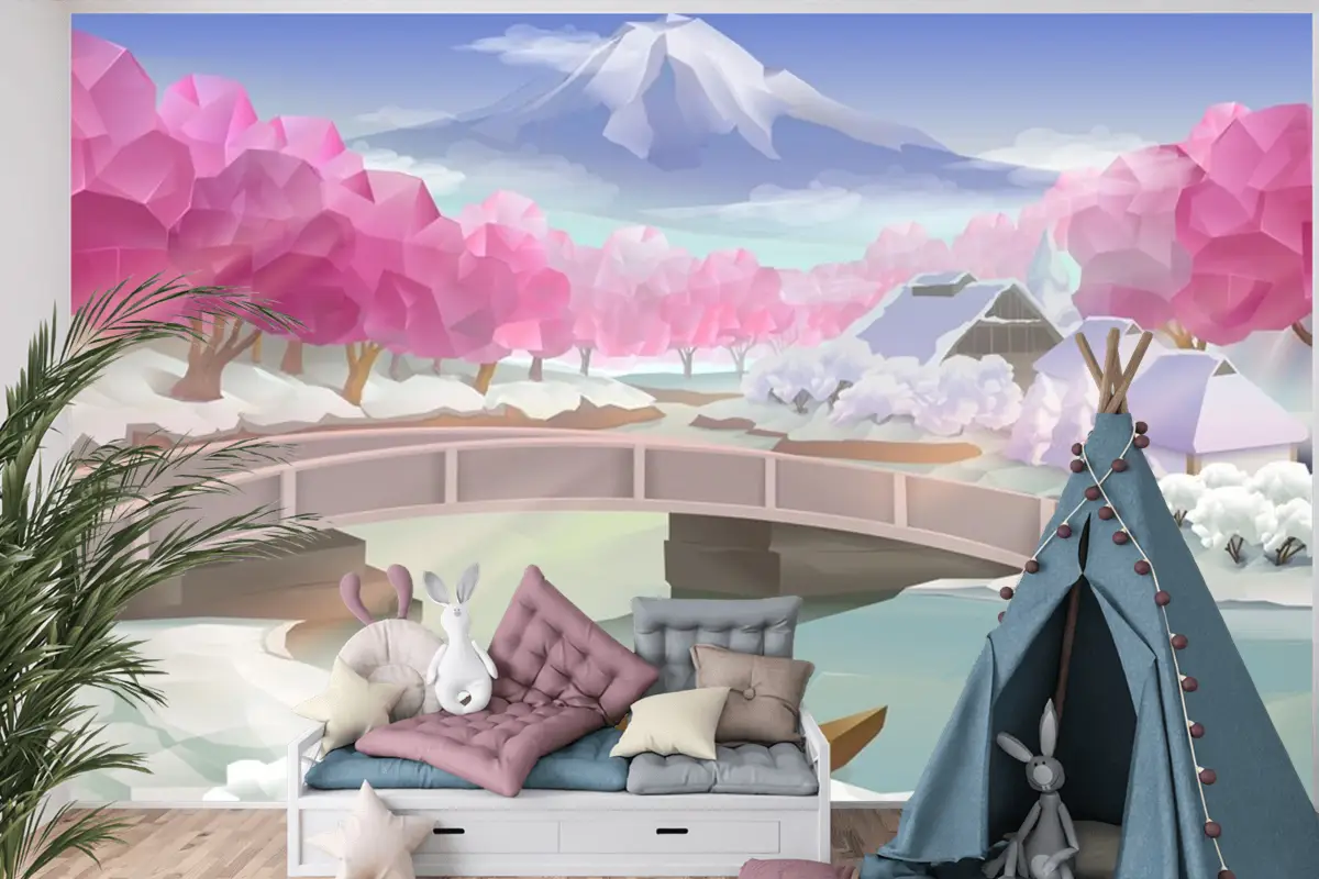 Pembe Koru Manzara Çocuk Odası Duvar Kağıdı 