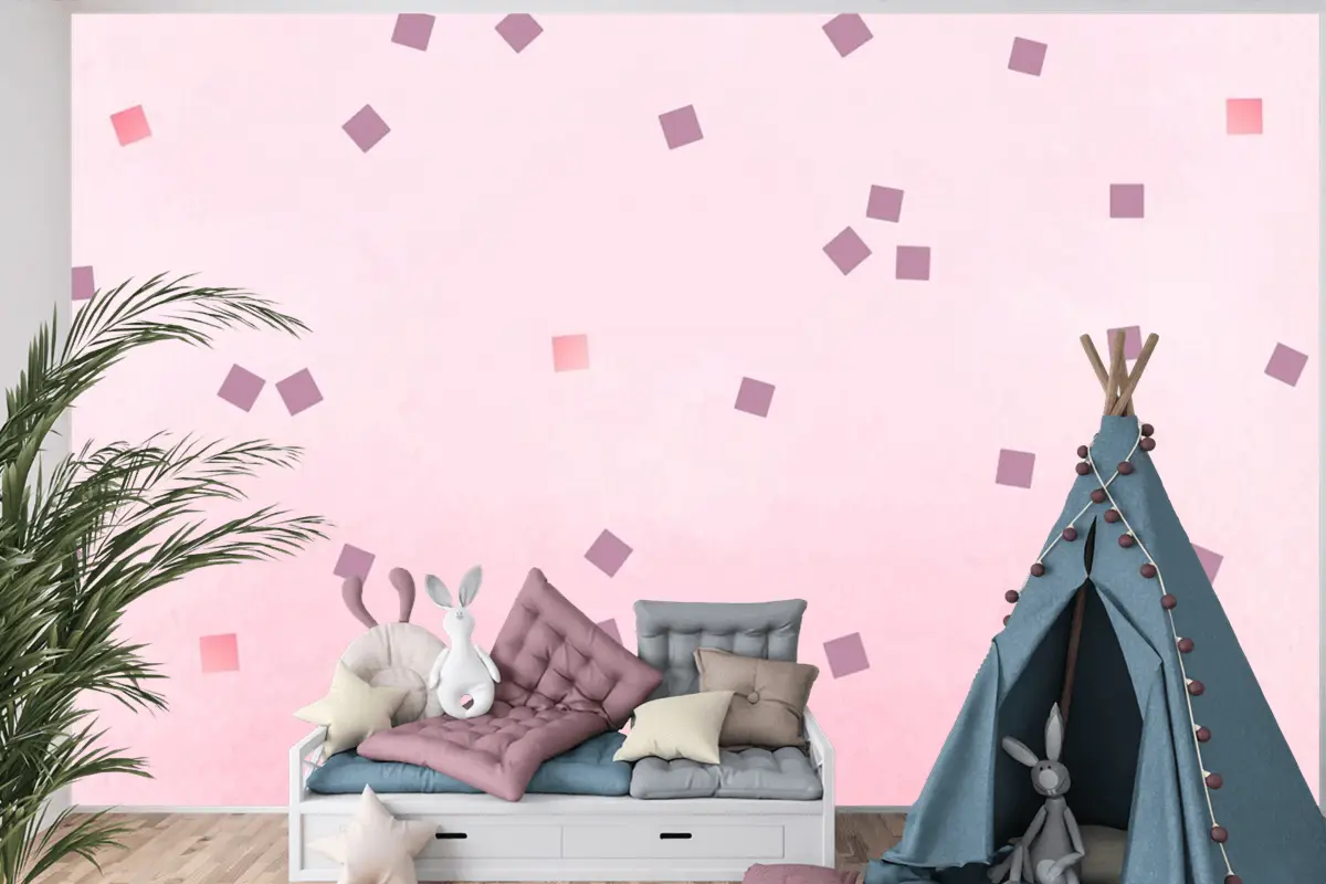 Pembe Kare Puantiyeli Çocuk Odası Duvar Kağıdı