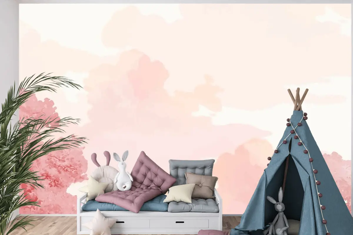 Pembe Ağaçlar Ve Gökyüzü Afiş Çocuk Odası Duvar Kağıdı