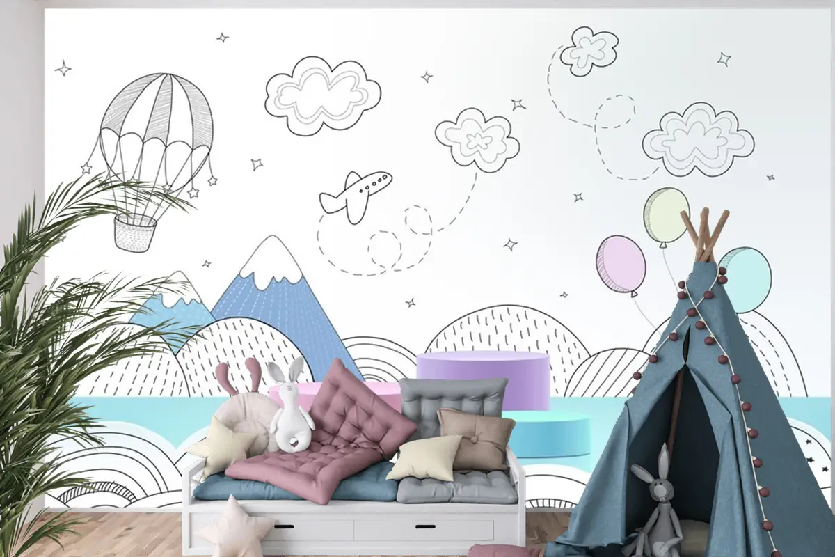 Elle Çizilmiş Hava Durumu Çocuk Odası Duvar Kağıdı  Ile Podyum