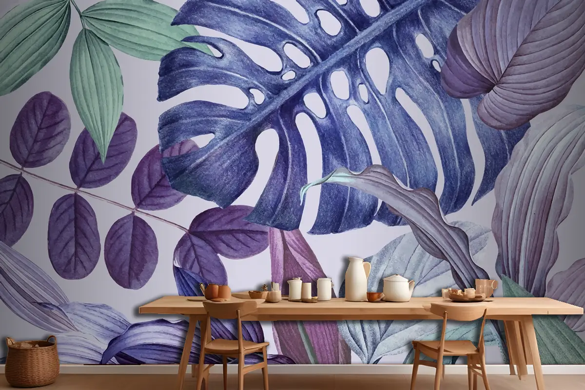 Mor Yapraklı Çerçeve Tasarımı Mutfak Duvar Kağıdı