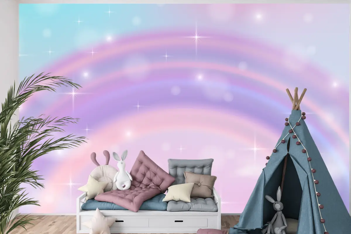 Gerçekçi Gökkuşağı Parıltılı Arka Plan Çocuk Odası Duvar Kağıdı 
