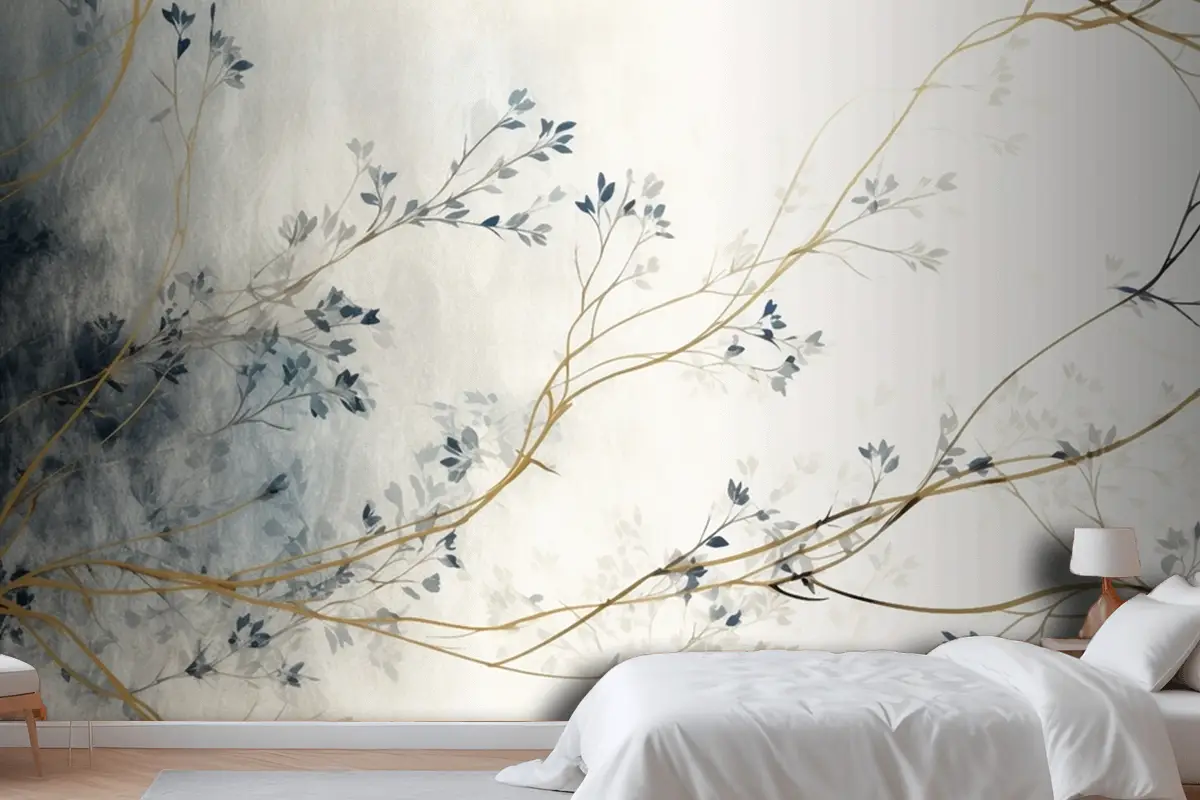 Retro Nostaljik Altın Fırça Darbeleri Yatak Odası Duvar Kağıdı