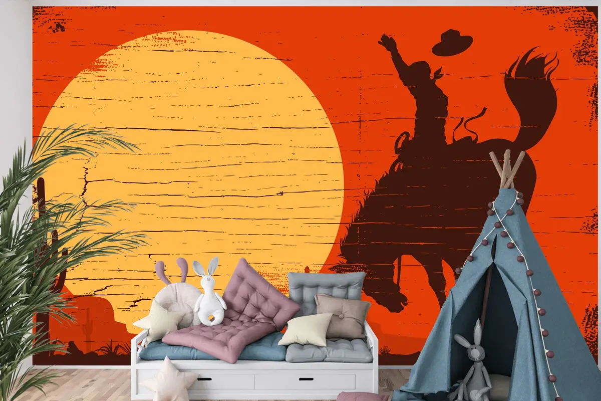 Rodeo Kovboy Vahşi Ata Biniyor Rodeo Kovboy Vahşi Ata Biniyor Çocuk Odası Duvar Kağıdı