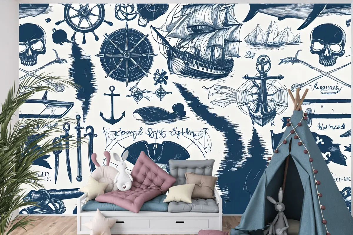 Denizci Haritası Macera Çocuk Odası Duvar Kağıdı