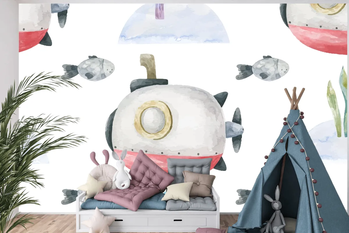 Kırmızı Denizaltı Ve Sualtı Çocuk Odası Duvar Kağıdı  Ile Sorunsuz Arka Plan