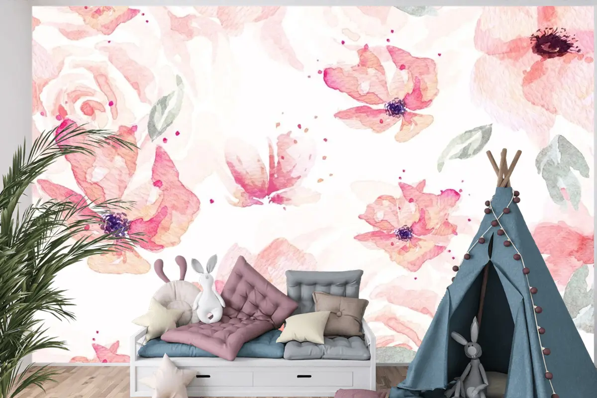 Gül Ve Portakal Çiçeklerinin Kusursuz Deseni Çocuk Odası Duvar Kağıdı Çizilmiş