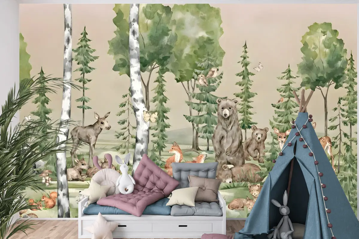 Sevimli Dostlar Çocuk Odası Duvar Kağıdı