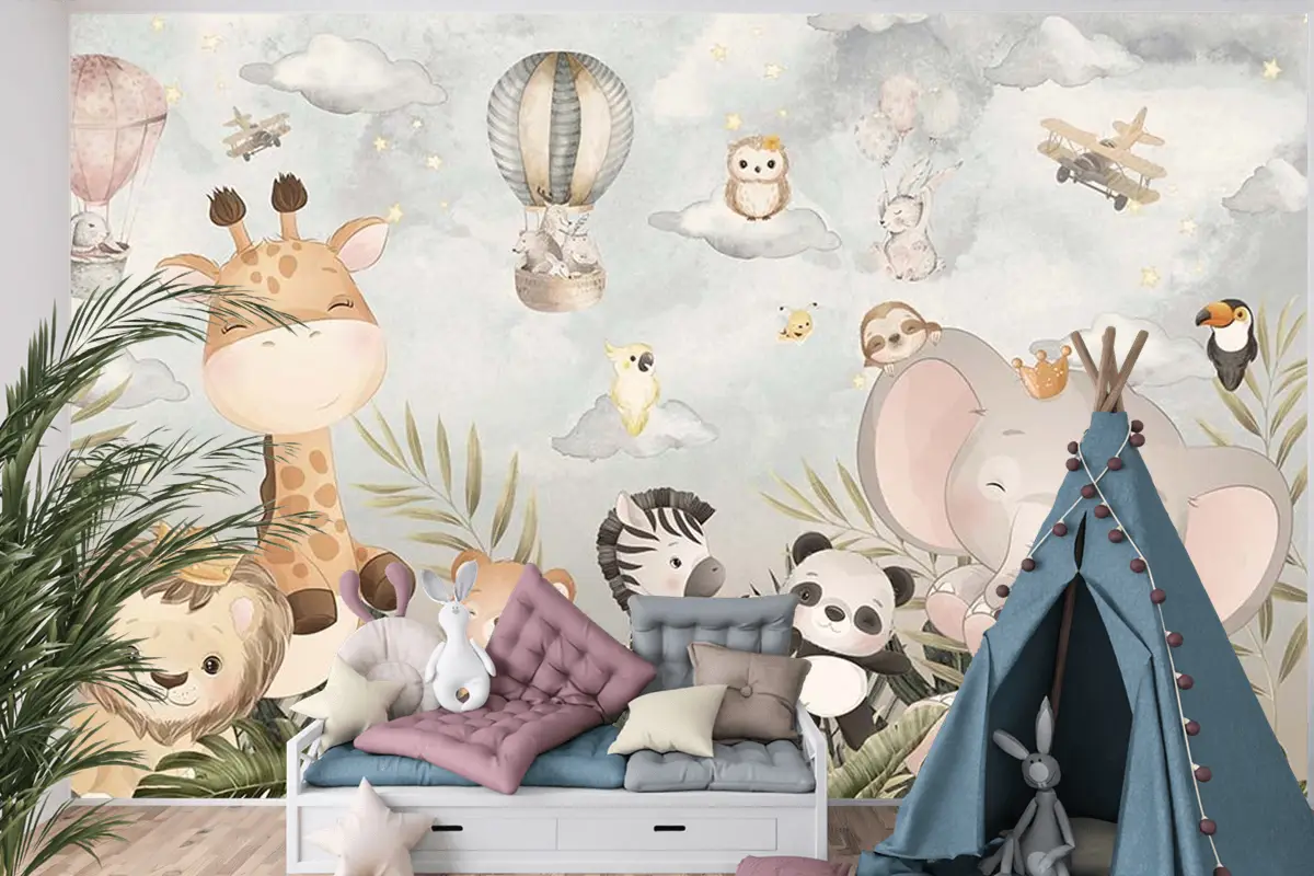 Sevimli Hayvanların Neşeli Dünyası Çocuk Odası Duvar Kağıdı