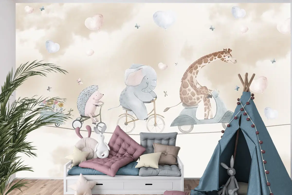 Sevimli Safari Hayvanları Duvar Kağıdı Çocuk Odası Çocuk Odası Duvar Kağıdı