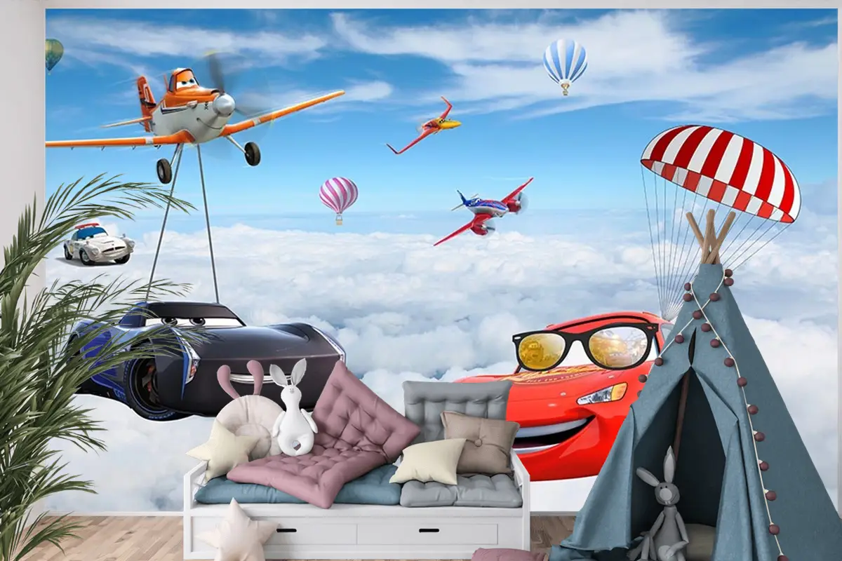 Şimşek Mcqueen Özel Tasarım Çocuk Odası Duvar Kağıdı