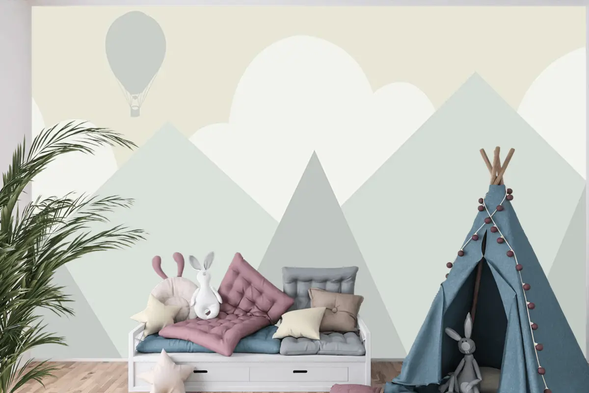 Soft Renk Dağlar Çocuk Odası Duvar Kağıdı