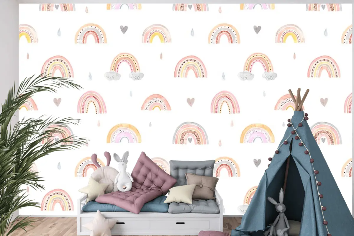 Soft Renk Gökkuşakları Çocuk Odası Duvar Kağıdı