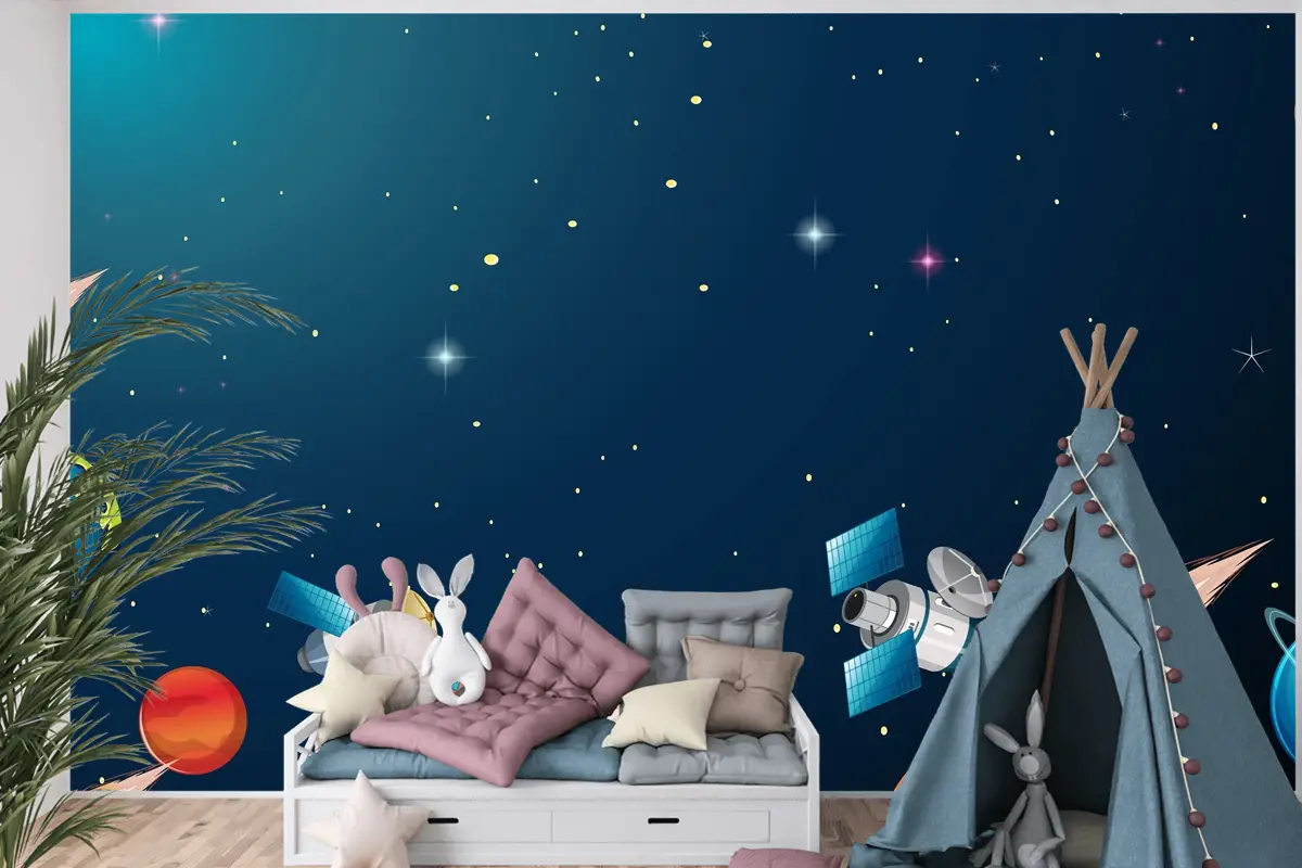 Güneş Sistemi Evren Sahne Çocuk Odası Duvar Kağıdı
