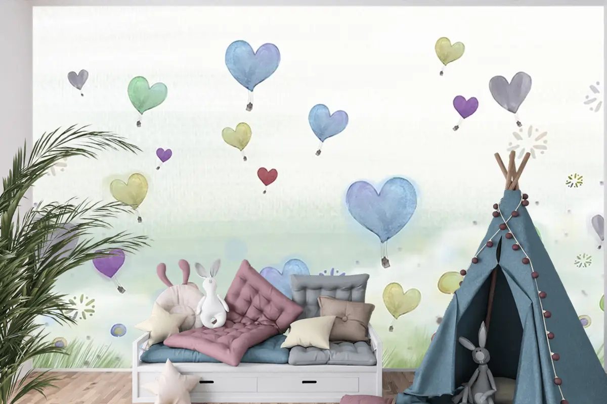 Sulu Boya Tarz Renkli Balonlar Çocuk Odası Duvar Kağıdı