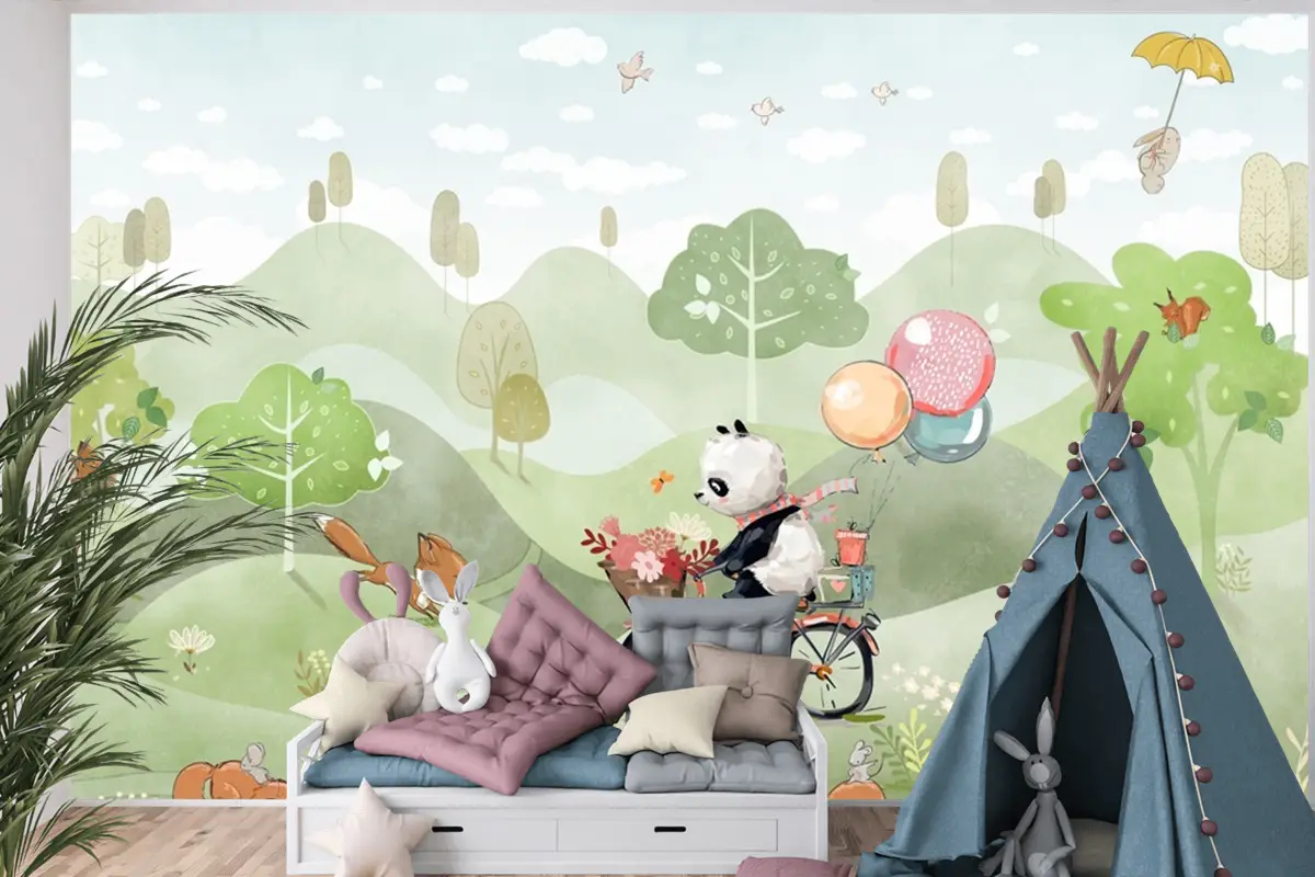 Suluboya Panda Çocuk Odası Duvar Kağıdı