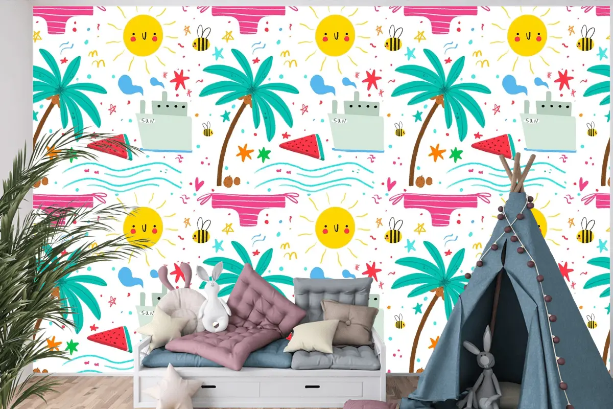 Yakınlaştırma Çocuk Odası Duvar Kağıdı Duvar İçin Yaz Deseni